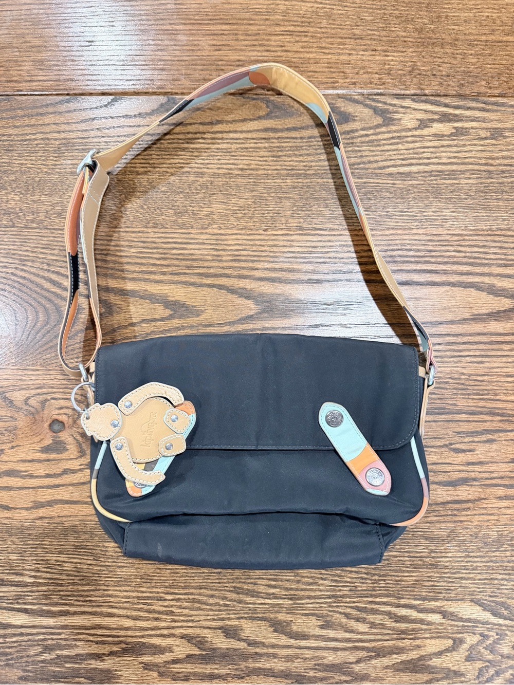 Kipling Helene Navy Shoulder Bag with Tan and Pastel Accents